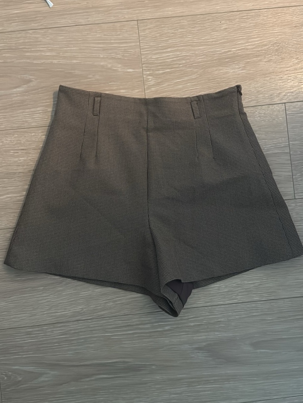 Zara High-Waist Houndstooth Shorts - brown